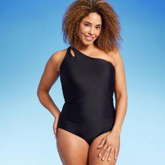 Land's End Plus and Standard Size One Shoulder one piece swimsuit Black Various - Picture 2 of 7